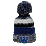 Royal W w/ White Outline Pom Beanie (STC21)