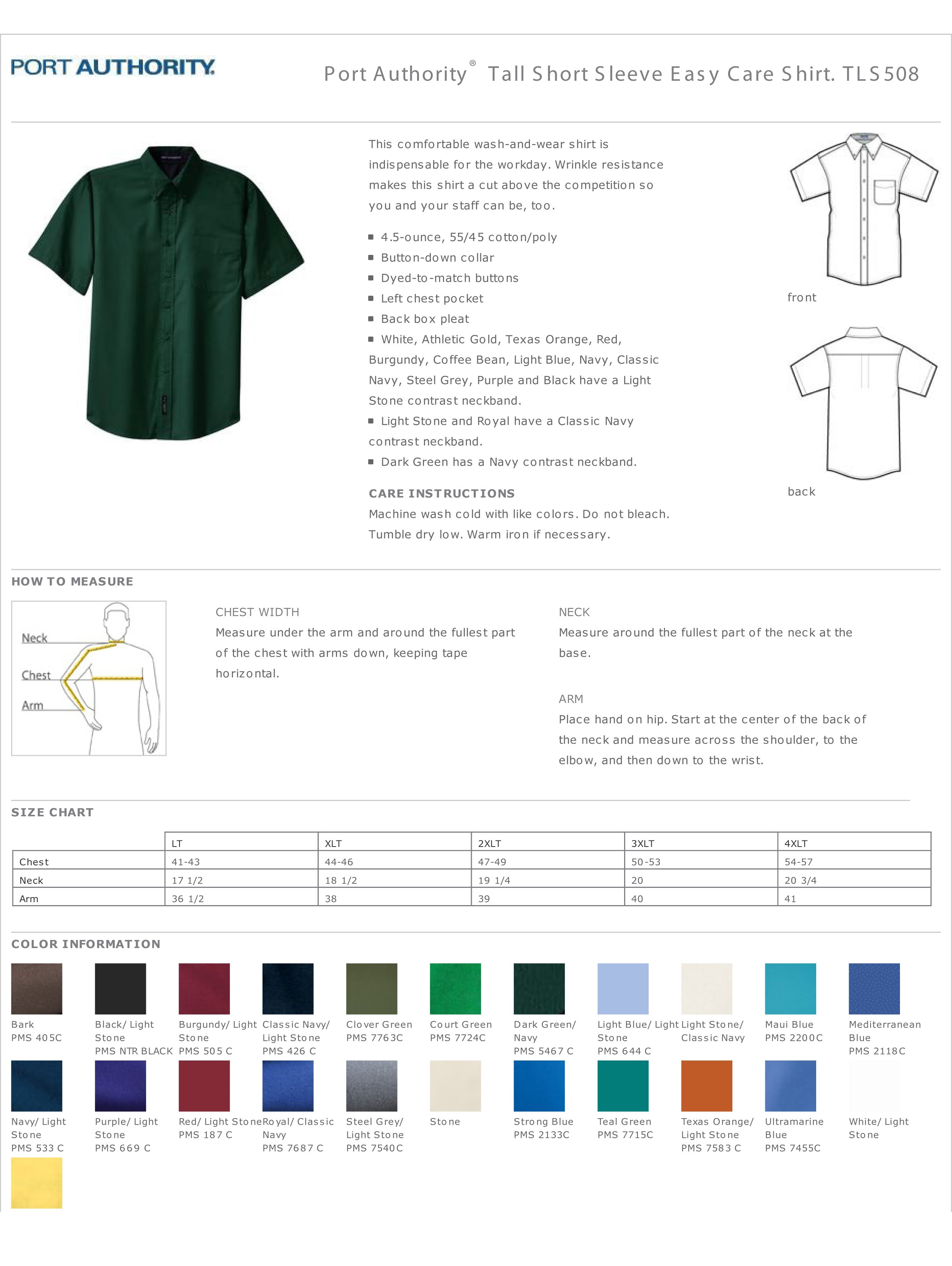City of Watertown Mens TALL Short Sleeve Easy Care Shirt