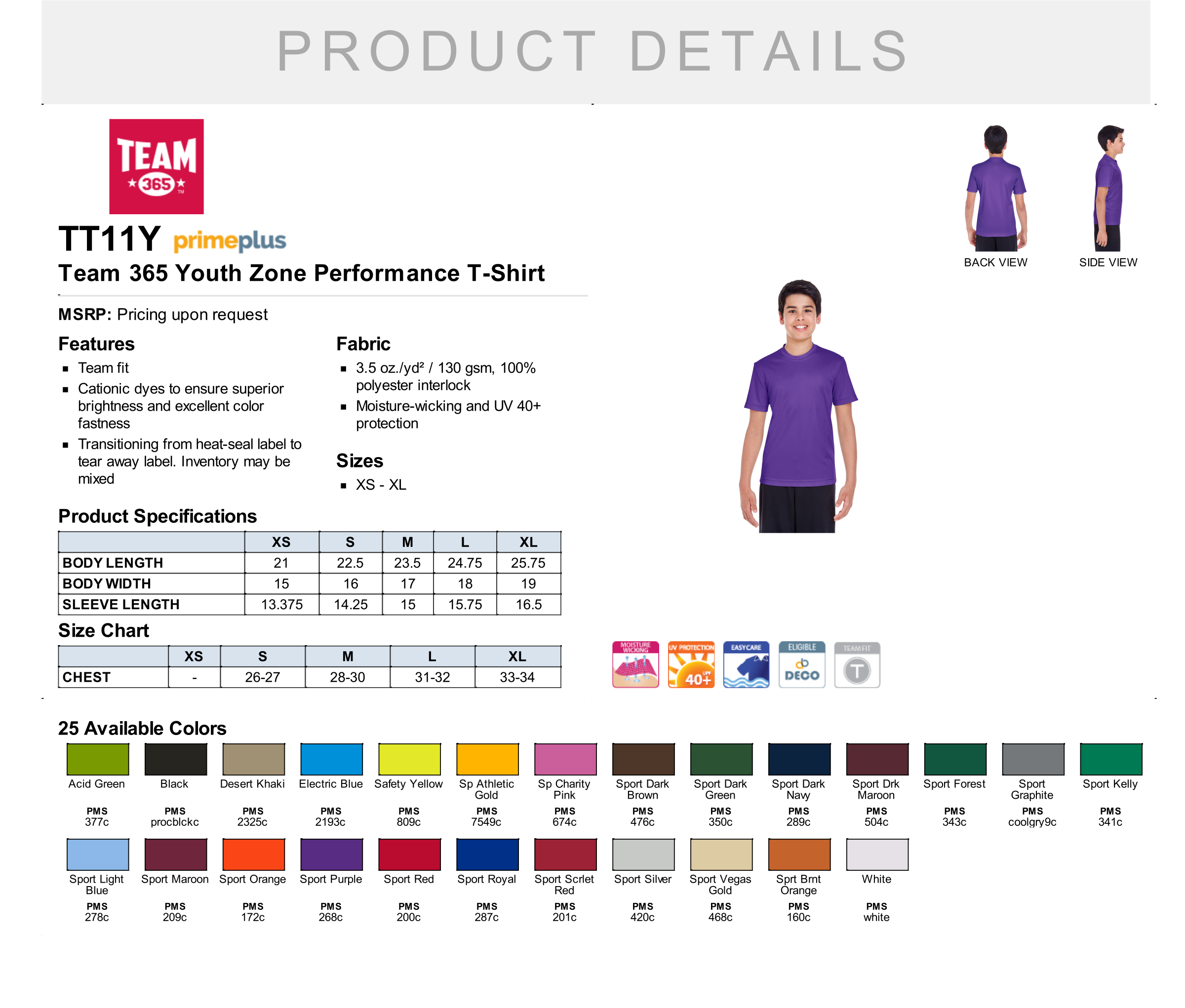 Dodgeland Youth Team 365 Zone Performance T-Shirt